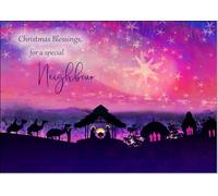 doodlecards Neighbour Christmas Card Nativity Scene Evening Watercolour Medium Size Christmas Card for Neighbour with Plain Envelope
