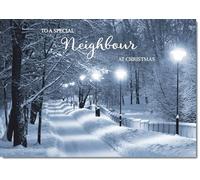 doodlecards Neighbour Christmas Card Snowy Street Scene Medium Size Christmas Card for Neighbour with Plain Envelope