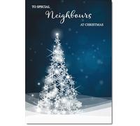 doodlecards Neighbours Christmas Card Blue Contemporary Christmas Tree Medium Size Christmas Card for Neighbours with Plain Envelope