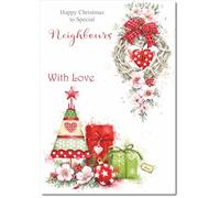 doodlecards Neighbours Christmas Card Heart Decorations Large A4 Size Christmas Card for Neighbours with Plain Envelope
