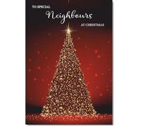 doodlecards Neighbours Christmas Card Red Christmas Tree Medium Size Christmas Card for Neighbours with Plain Envelope