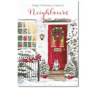 doodlecards Neighbours Christmas Card Red Door Medium Size Christmas Card for Neighbours with Plain Envelope
