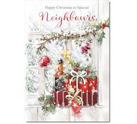 doodlecards Neighbours Christmas Card Wine and Parcels Medium Size Christmas Card for Neighbours with Plain Envelope