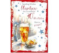 doodlecards Nephew 30th Birthday Card Age 30 Beer and Crisps