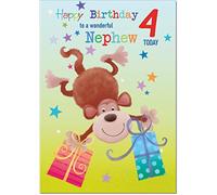 doodlecards Nephew 4th Birthday Card Age 4 Monkey Medium Size with Plain Envelope