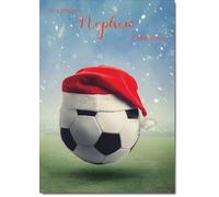 doodlecards Nephew Christmas Card Football with Santa Hat Medium Size with Plain Envelope