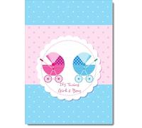 doodlecards New Baby Twins Birth Congratulations Card Twin Prams