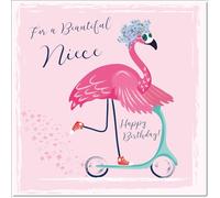 doodlecards Niece Birthday Card Flamingo Skooter Square Size with Plain Envelope
