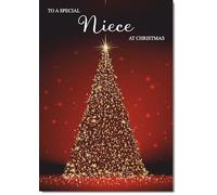 doodlecards Niece Christmas Card Red Christmas Tree Medium Size Christmas Card for Niece with Plain Envelope