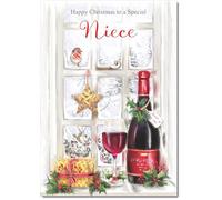 doodlecards Niece Christmas Card Red Wine Bottle Medium Size Christmas Card for Niece with Plain Envelope