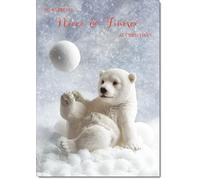 doodlecards Niece & Fiance Christmas Card Polar Bear and Snowball Medium Size with Plain Envelope