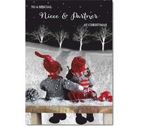 doodlecards Niece & Partner Christmas Card Medium Size with Plain Envelope