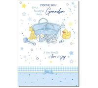 doodlecards On The Birth Of Our Grandson New Baby Boy Congratulations Card Moses Basket Large A4 Size with Plain Envelope