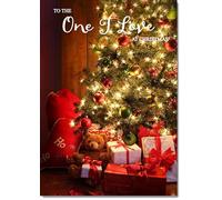 doodlecards One I Love Christmas Card Teddy by Christmas Tree Medium Size Christmas Card for One I Love with Plain Envelope