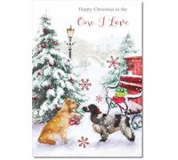 doodlecards One I Love Christmas Card Two Dogs in Snow Medium Size with Plain Red Envelope, 21 x 15cm