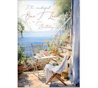 doodlecards One I Love Female Birthday Card Amalfi Coast Large A4 Size with Plain Envelope