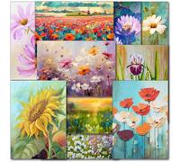 doodlecards Pack 10x Mixed Female Floral Art Blank Birthday Cards, Notecards, Notelets, Thank you. Multipack Flowers Cards with Envelopes. Made in the UK.
