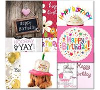 doodlecards Pack 10x Square Mixed Contempory Female Happy Birthday Cards with envelopes. Multipack Cupcakes, Floral, Dog Cards. Made in the UK.