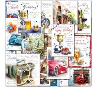 doodlecards Pack 20x Classic and Contempory Male Happy Birthday Cards. Multipack Football, Cars, Music, Beer cards with Envelopes. 100% Recyclable. Made in the UK.