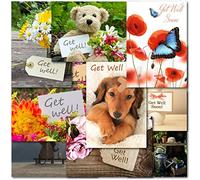 doodlecards Pack of 10 Mixed Get Well Cards. Multipack Operation Accident Male Female Flowers Teddies Floral Gardening Cards. Printed in UK, 100% Recyclable.