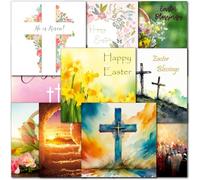 doodlecards Pack of 10 Mixed Square Religous Easter Cards with envelopes. Multipack Cross, Flower cards. 100% Recyclable. Made in the UK.