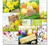doodlecards Pack of 10 Mixed Square Traditional Easter Cards with envelopes. Multipack of Eggs, Flowers, Floral, Daffodil cards. 100% Recyclable. Made in the UK.