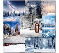 doodlecards Pack of 10 Mixed Winter Snow Scenes Christmas Cards. Multipack Trees, Postbox & Telephone Boxes cards with Envelopes. Printed in UK, Premium Quality & 100% Recyclable.
