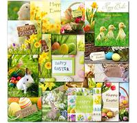 doodlecards Pack of 20 Mixed Easter Cards. Multipack Eggs, Rabbits, Flowers, Daffodils, Lambs, Chicks with Envelopes. 100% Recyclable. Made in the UK.