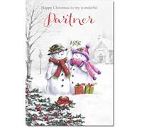 doodlecards Partner Christmas Card Two Snowmen Large A4 Size Christmas Card for Partner with Plain Envelope