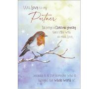 doodlecards Partner Christmas Card Watercolour Robin In The Frost Large A4 Size Christmas Card for Partner with Plain Envelope