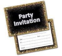doodlecards Party Invitations Black Gold Ready to Write pack of 10 Postcards and Envelopes. Printed in UK, Premium Quality & 100% Recyclable.
