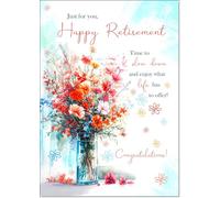doodlecards Retirement Card Bright Bouquet Large A4 Size with Plain Envelope