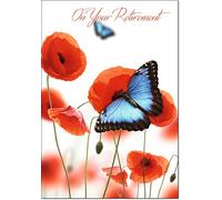 doodlecards Retirement Card Butterfly and Poppies Medium Size with Plain Envelope