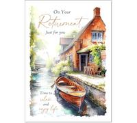 doodlecards Retirement Card Canal Scene Large A4 Size with Plain Envelope