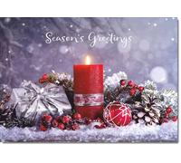doodlecards Seasons Greetings Christmas Card Festive Red Candle Large A4 Size Christmas Card with Plain Envelope