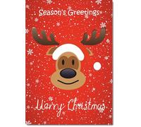 doodlecards Seasons Greetings Christmas Card Rudolph on Red Background Large A4 Size Christmas Card with Plain Envelope