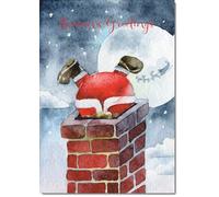 doodlecards Seasons Greetings Christmas Card Santa Chimney Large A4 Size Christmas Card with Plain Envelope