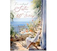 doodlecards Sister 80th Birthday Card Age 80 Amalfi Coast