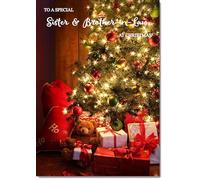 doodlecards Sister and Brother in Law Christmas Card Teddy by Christmas Tree Large A4 Size Christmas Card for Sister & Brother-in-Law with Plain Envelope