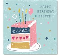 doodlecards Sister Birthday Card Birthday Cake Square Size with Plain Envelope