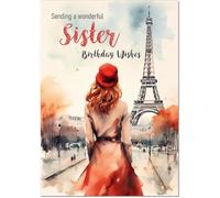 doodlecards Sister Birthday Card Paris, Eiffel Tower