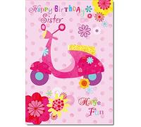 doodlecards Sister Birthday Card Scooter Medium Size with Plain Envelope