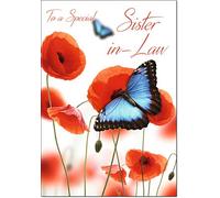 doodlecards Sister in Law Birthday Card Butterfly Poppies Medium Size with Plain Envelope