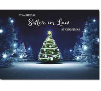doodlecards Sister in Law Christmas Card Tree in Dark Sky Large A4 Size Christmas Card for Sister-in-Law with Plain Envelope