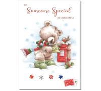 doodlecards Someone Special Christmas Card Cute Bear at Post Box Medium Size Christmas Card for Someone Special with Plain Envelope