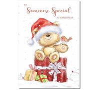 doodlecards Someone Special Christmas Card Cute Bear on Parcel Large A4 Size Christmas Card for Someone Special with Plain Envelope