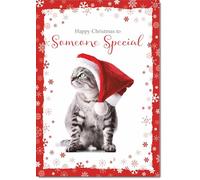 doodlecards Someone Special Christmas Card Kitten in a Santa Hat Large A4 Size Christmas Card for Someone Special with Plain Envelope