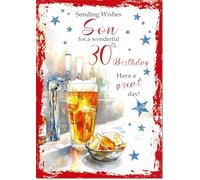 doodlecards Son 30th Birthday Card Age 30 Beer and Crisps