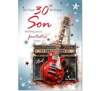 doodlecards Son 30th Birthday Card Age 30 Guitar