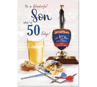 doodlecards Son 50th Birthday Card Age 50 Draft Beer